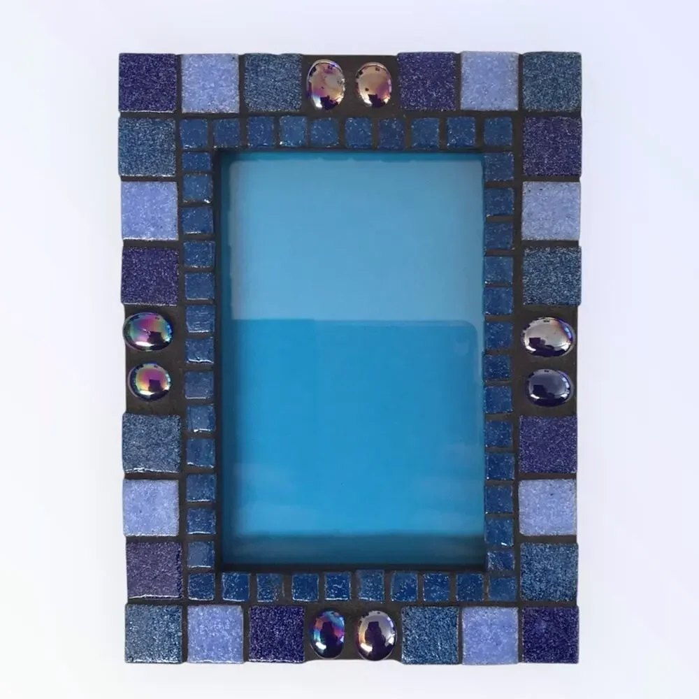 Mosaic Tile Blue & Teal Photo Frame Glass Fits 4 X 6 Picture